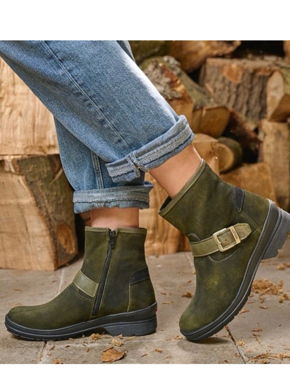 Wolky Nitra Waterproof Suede Biker Boot in Forest Liverpool Size 38 / 7